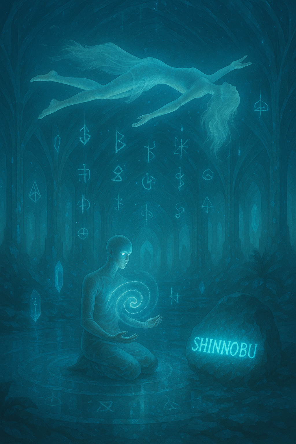 Children and aliens in a circle of floating stones